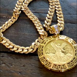50 Gold over Stainless Peso Coin with 22inch Chain